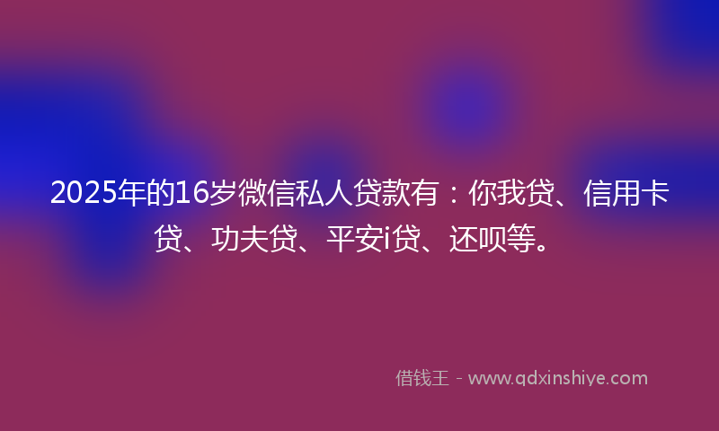 2025年的16岁微信私人贷款有：你我贷、信用卡贷、功夫贷、平安i贷、还呗等。