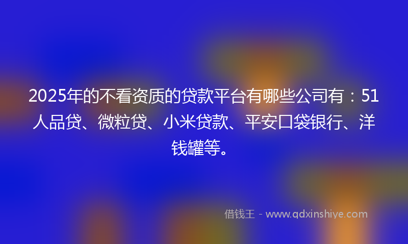 2025年的不看资质的贷款平台有哪些公司有：51人品贷、微粒贷、小米贷款、平安口袋银行、洋钱罐等。