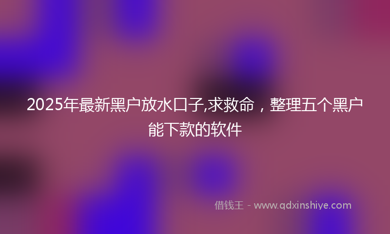 2025年最新黑户放水口子,求救命，整理五个黑户能下款的软件