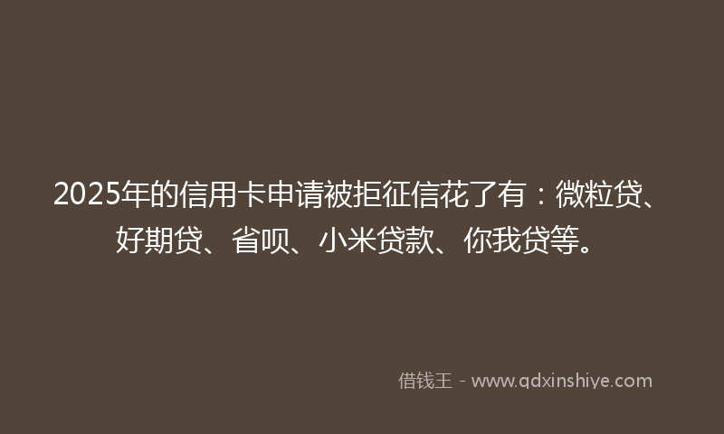 2025年的信用卡申请被拒征信花了有：微粒贷、好期贷、省呗、小米贷款、你我贷等。
