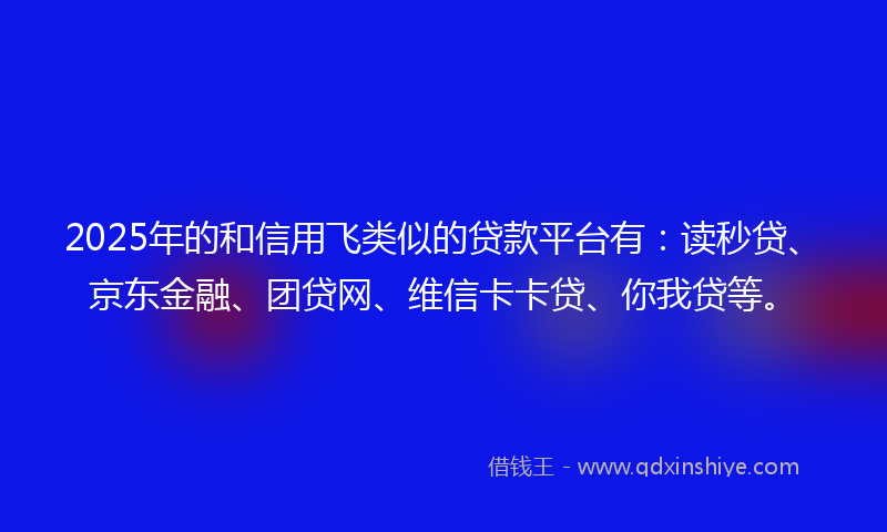 2025年的和信用飞类似的贷款平台有：读秒贷、京东金融、团贷网、维信卡卡贷、你我贷等。