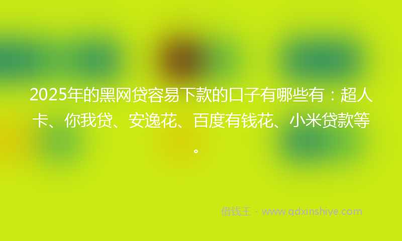 2025年的黑网贷容易下款的口子有哪些有：超人卡、你我贷、安逸花、百度有钱花、小米贷款等。