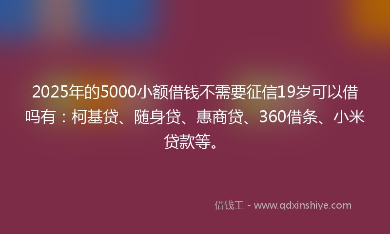 2025年的5000小额借钱不需要征信19岁可以借吗有：柯基贷、随身贷、惠商贷、360借条、小米贷款等。