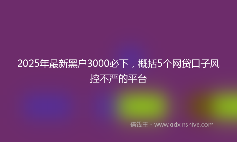 2025年最新黑户3000必下，概括5个网贷口子风控不严的平台