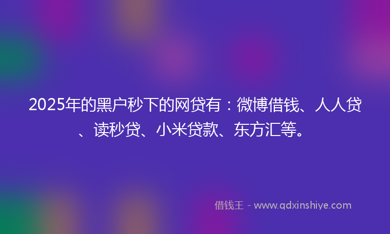 2025年的黑户秒下的网贷有：微博借钱、人人贷、读秒贷、小米贷款、东方汇等。
