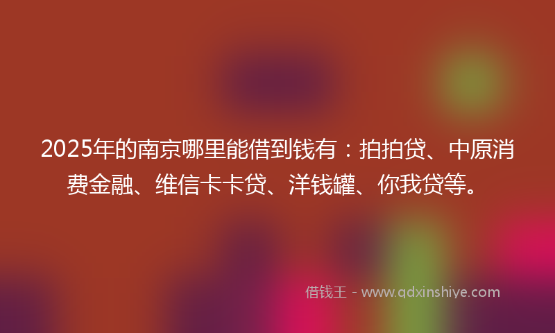 2025年的南京哪里能借到钱有：拍拍贷、中原消费金融、维信卡卡贷、洋钱罐、你我贷等。