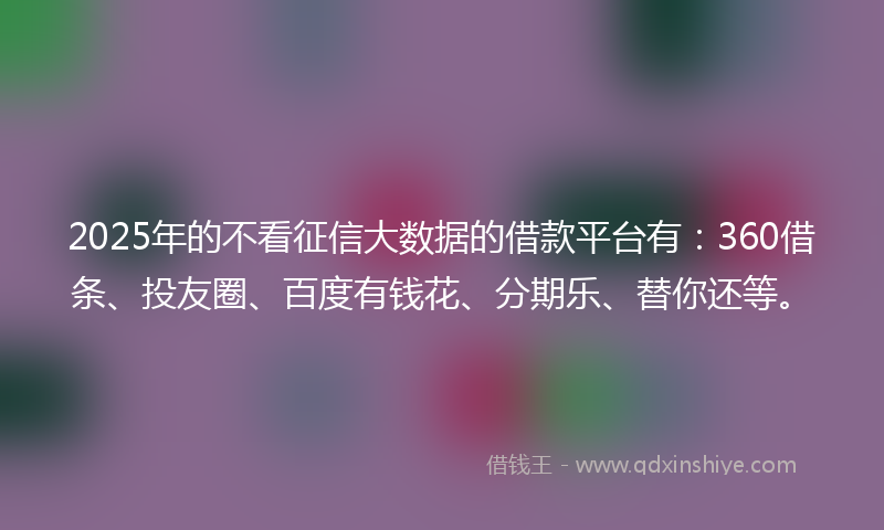 2025年的不看征信大数据的借款平台有：360借条、投友圈、百度有钱花、分期乐、替你还等。