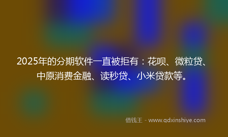 2025年的分期软件一直被拒有：花呗、微粒贷、中原消费金融、读秒贷、小米贷款等。