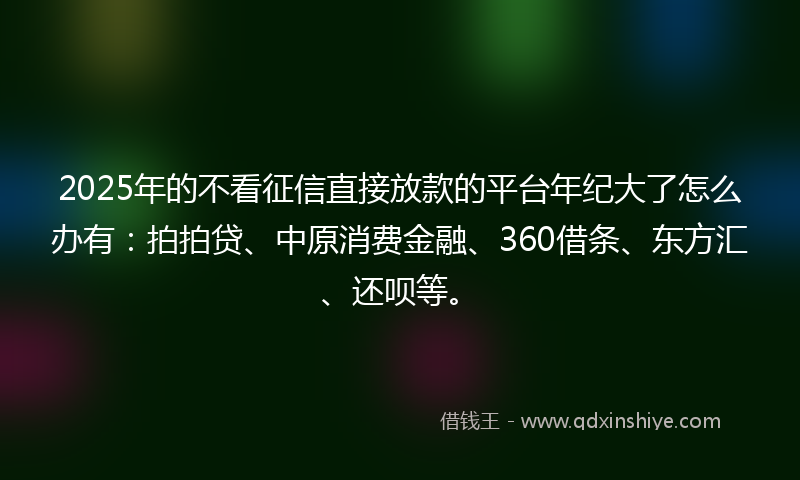 2025年的不看征信直接放款的平台年纪大了怎么办有：拍拍贷、中原消费金融、360借条、东方汇、还呗等。