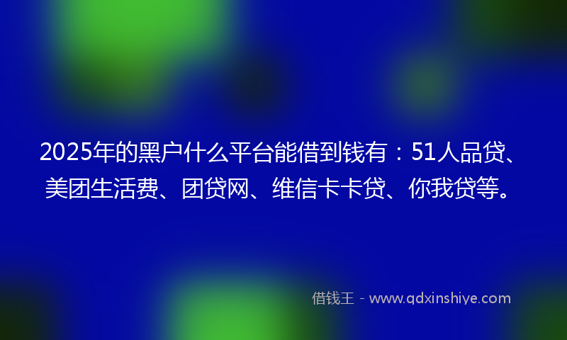 2025年的黑户什么平台能借到钱有：51人品贷、美团生活费、团贷网、维信卡卡贷、你我贷等。