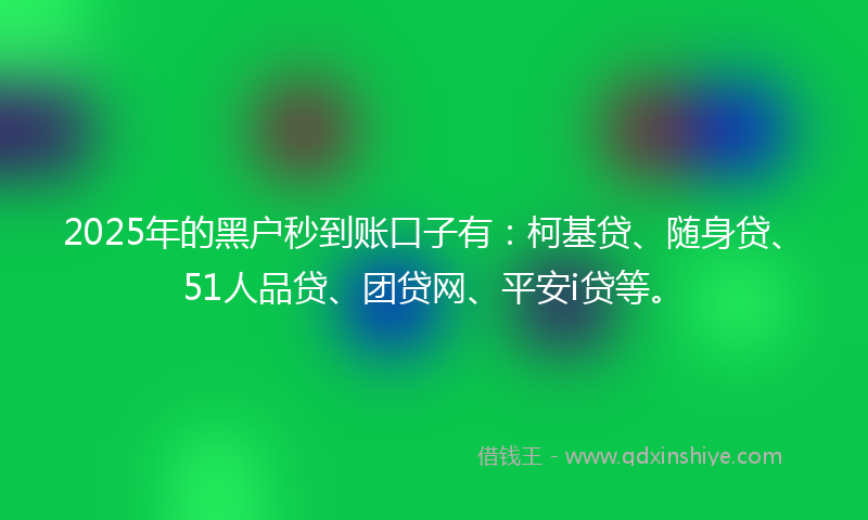 2025年的黑户秒到账口子有：柯基贷、随身贷、51人品贷、团贷网、平安i贷等。