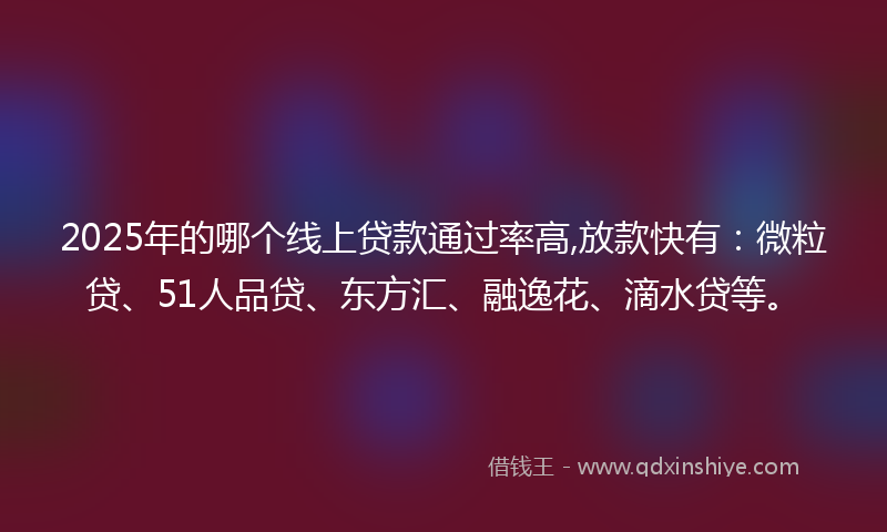 2025年的哪个线上贷款通过率高,放款快有：微粒贷、51人品贷、东方汇、融逸花、滴水贷等。