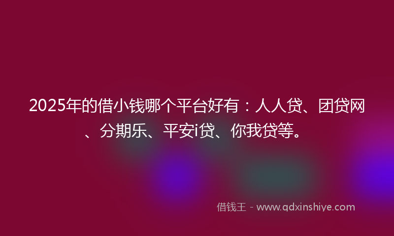 2025年的借小钱哪个平台好有：人人贷、团贷网、分期乐、平安i贷、你我贷等。