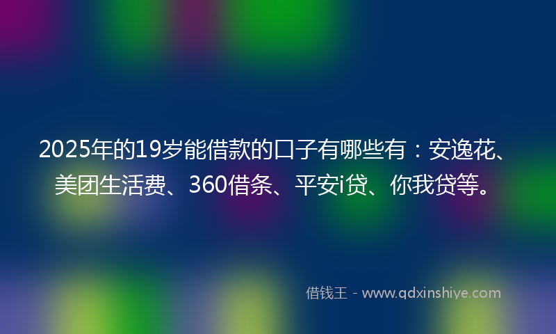 2025年的19岁能借款的口子有哪些有：安逸花、美团生活费、360借条、平安i贷、你我贷等。