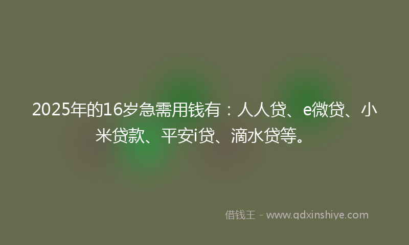 2025年的16岁急需用钱有：人人贷、e微贷、小米贷款、平安i贷、滴水贷等。