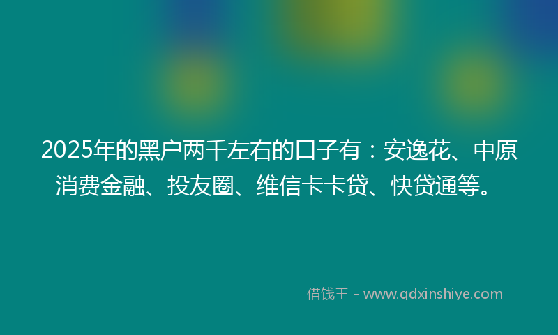 2025年的黑户两千左右的口子有：安逸花、中原消费金融、投友圈、维信卡卡贷、快贷通等。