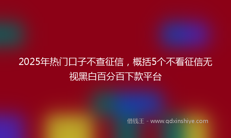 2025年热门口子不查征信，概括5个不看征信无视黑白百分百下款平台