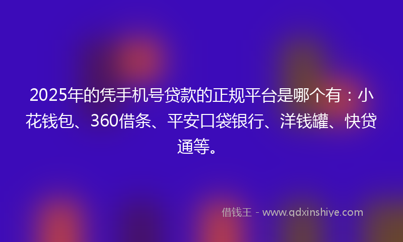2025年的凭手机号贷款的正规平台是哪个有：小花钱包、360借条、平安口袋银行、洋钱罐、快贷通等。