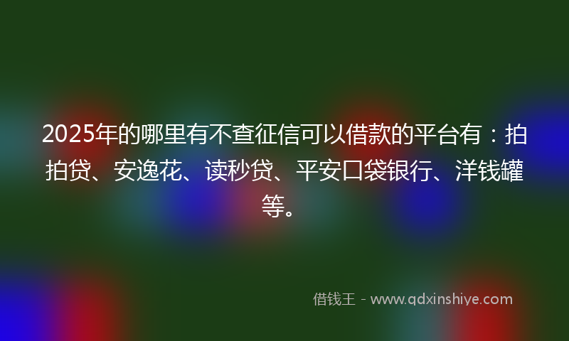 2025年的哪里有不查征信可以借款的平台有：拍拍贷、安逸花、读秒贷、平安口袋银行、洋钱罐等。