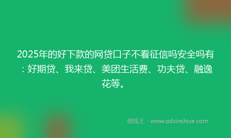 2025年的好下款的网贷口子不看征信吗安全吗有：好期贷、我来贷、美团生活费、功夫贷、融逸花等。