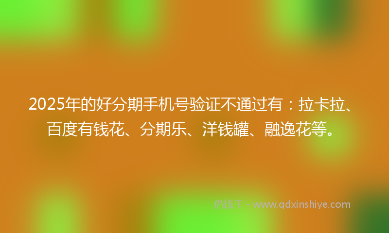 2025年的好分期手机号验证不通过有：拉卡拉、百度有钱花、分期乐、洋钱罐、融逸花等。