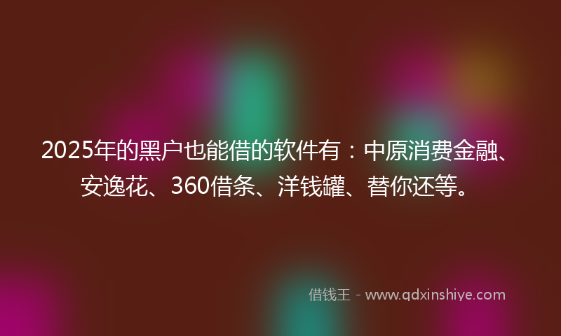 2025年的黑户也能借的软件有：中原消费金融、安逸花、360借条、洋钱罐、替你还等。