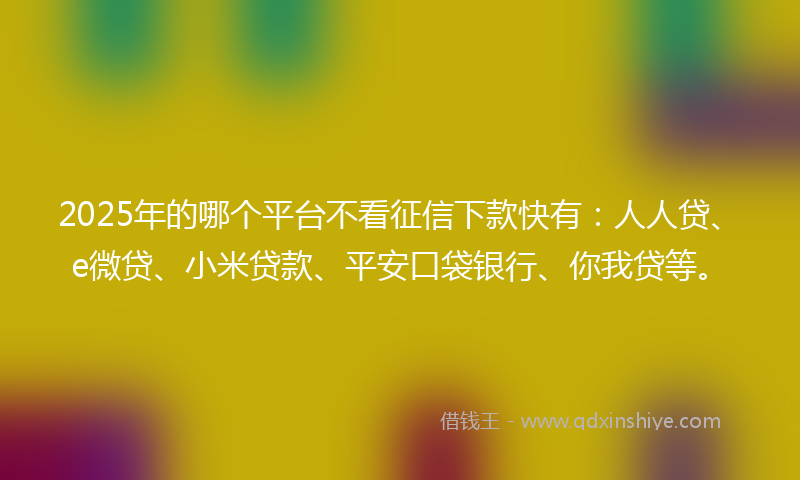 2025年的哪个平台不看征信下款快有：人人贷、e微贷、小米贷款、平安口袋银行、你我贷等。