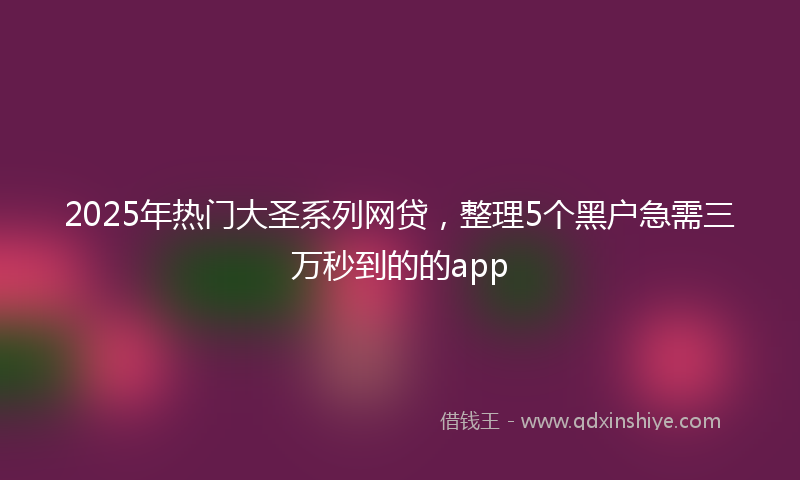 2025年热门大圣系列网贷，整理5个黑户急需三万秒到的的app