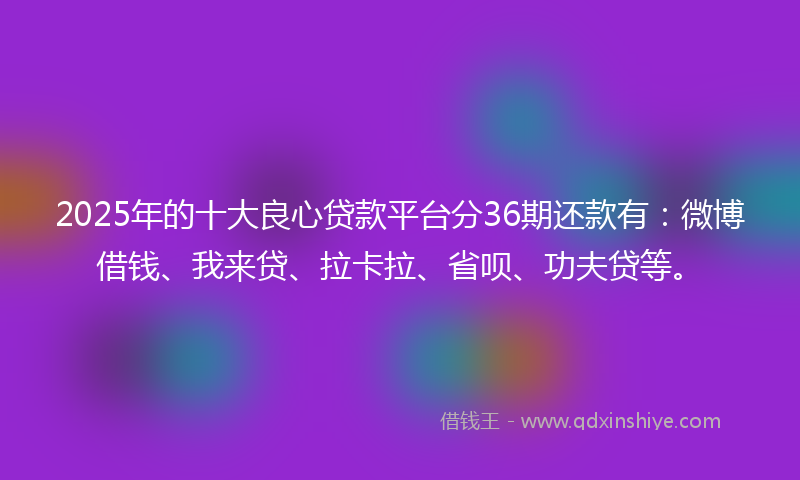 2025年的十大良心贷款平台分36期还款有：微博借钱、我来贷、拉卡拉、省呗、功夫贷等。