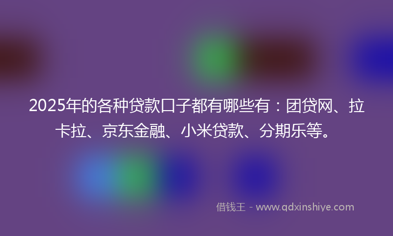 2025年的各种贷款口子都有哪些有：团贷网、拉卡拉、京东金融、小米贷款、分期乐等。