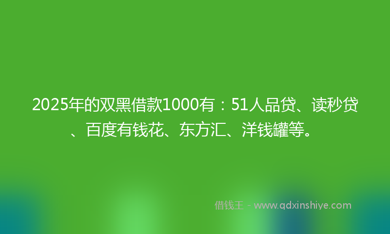 2025年的双黑借款1000有：51人品贷、读秒贷、百度有钱花、东方汇、洋钱罐等。