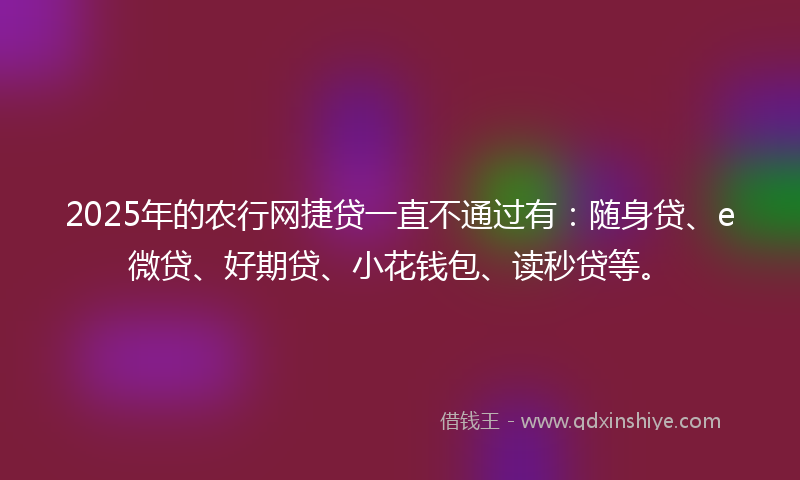 2025年的农行网捷贷一直不通过有：随身贷、e微贷、好期贷、小花钱包、读秒贷等。