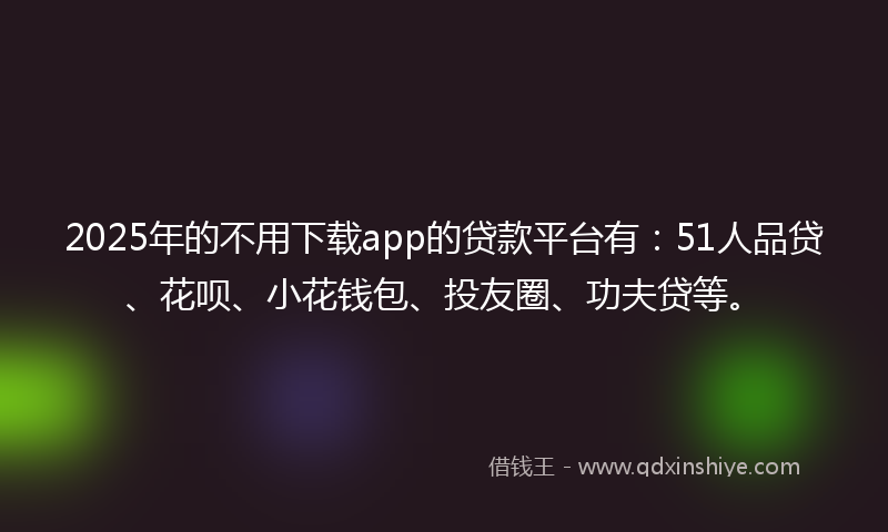 2025年的不用下载app的贷款平台有：51人品贷、花呗、小花钱包、投友圈、功夫贷等。