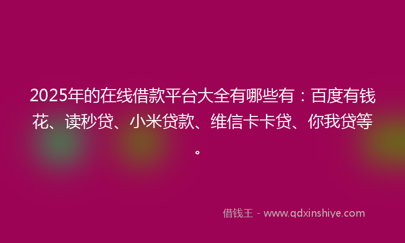 2025年的在线借款平台大全有哪些有：百度有钱花、读秒贷、小米贷款、维信卡卡贷、你我贷等。