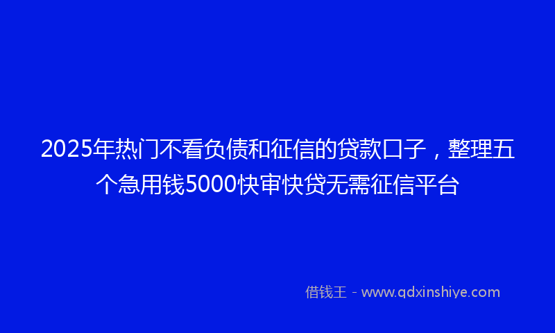 2025年热门不看负债和征信的贷款口子，整理五个急用钱5000快审快贷无需征信平台