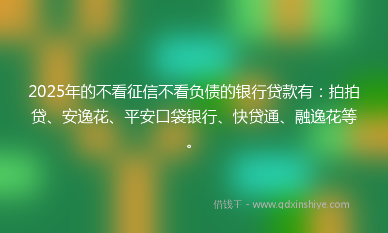 2025年的不看征信不看负债的银行贷款有：拍拍贷、安逸花、平安口袋银行、快贷通、融逸花等。