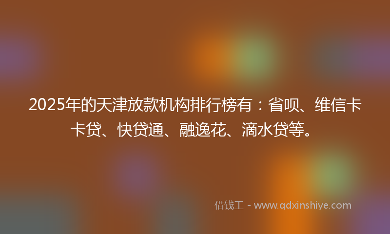 2025年的天津放款机构排行榜有：省呗、维信卡卡贷、快贷通、融逸花、滴水贷等。