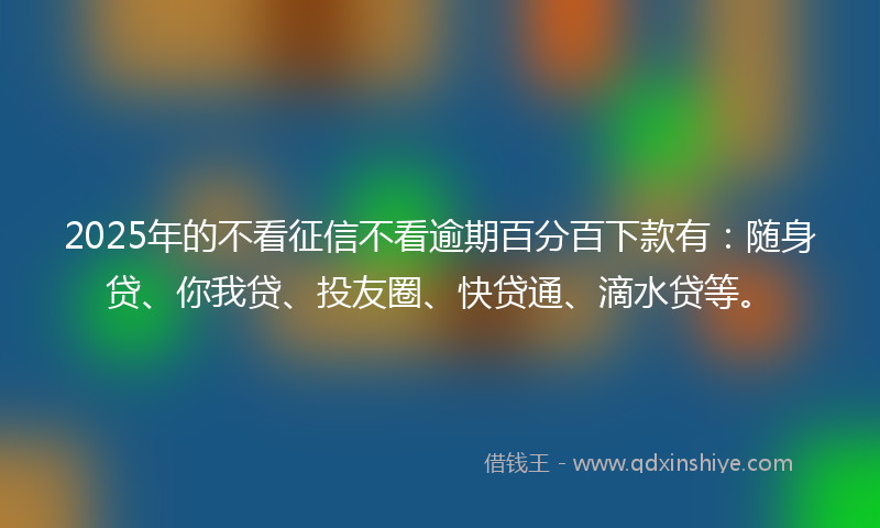 2025年的不看征信不看逾期百分百下款有：随身贷、你我贷、投友圈、快贷通、滴水贷等。
