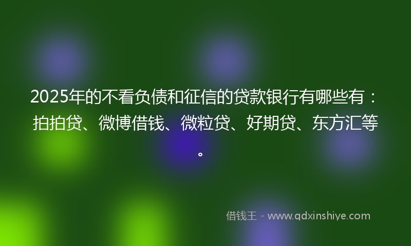 2025年的不看负债和征信的贷款银行有哪些有：拍拍贷、微博借钱、微粒贷、好期贷、东方汇等。