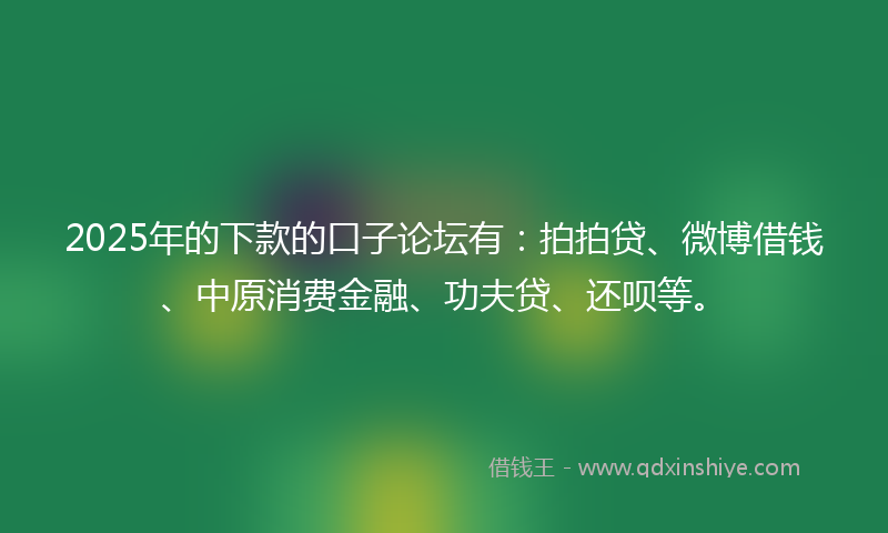 2025年的下款的口子论坛有：拍拍贷、微博借钱、中原消费金融、功夫贷、还呗等。