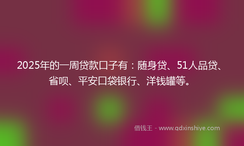 2025年的一周贷款口子有：随身贷、51人品贷、省呗、平安口袋银行、洋钱罐等。