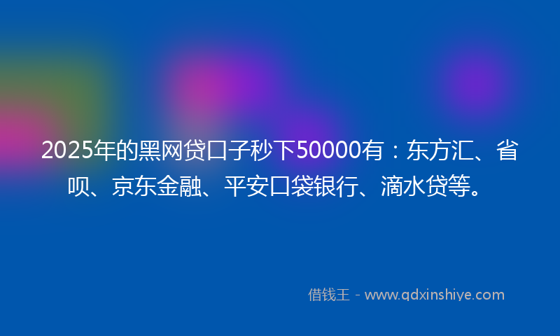 2025年的黑网贷口子秒下50000有：东方汇、省呗、京东金融、平安口袋银行、滴水贷等。