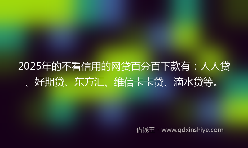 2025年的不看信用的网贷百分百下款有：人人贷、好期贷、东方汇、维信卡卡贷、滴水贷等。