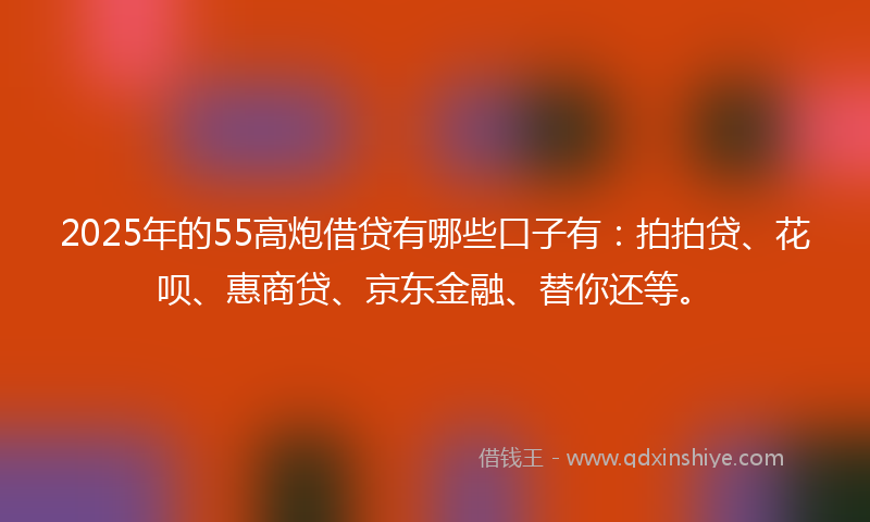 2025年的55高炮借贷有哪些口子有：拍拍贷、花呗、惠商贷、京东金融、替你还等。