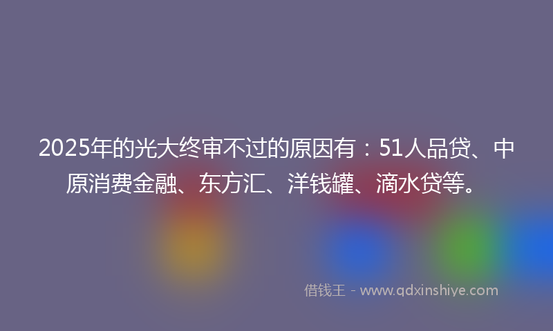 2025年的光大终审不过的原因有：51人品贷、中原消费金融、东方汇、洋钱罐、滴水贷等。