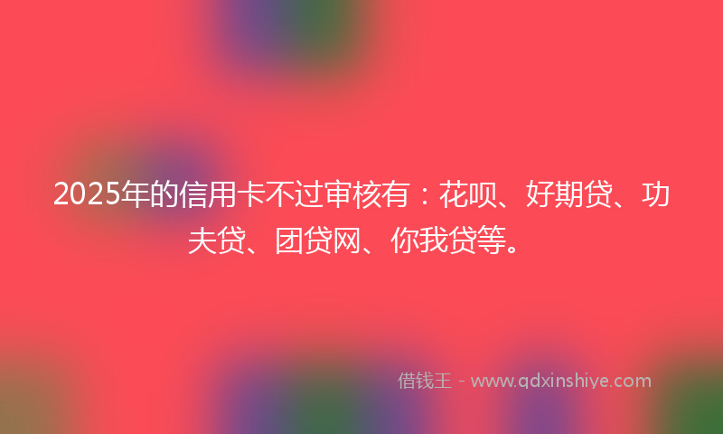 2025年的信用卡不过审核有：花呗、好期贷、功夫贷、团贷网、你我贷等。