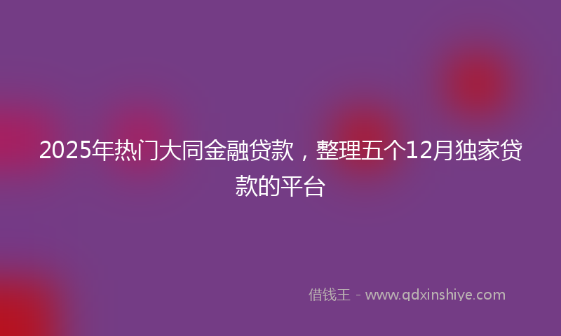 2025年热门大同金融贷款，整理五个12月独家贷款的平台