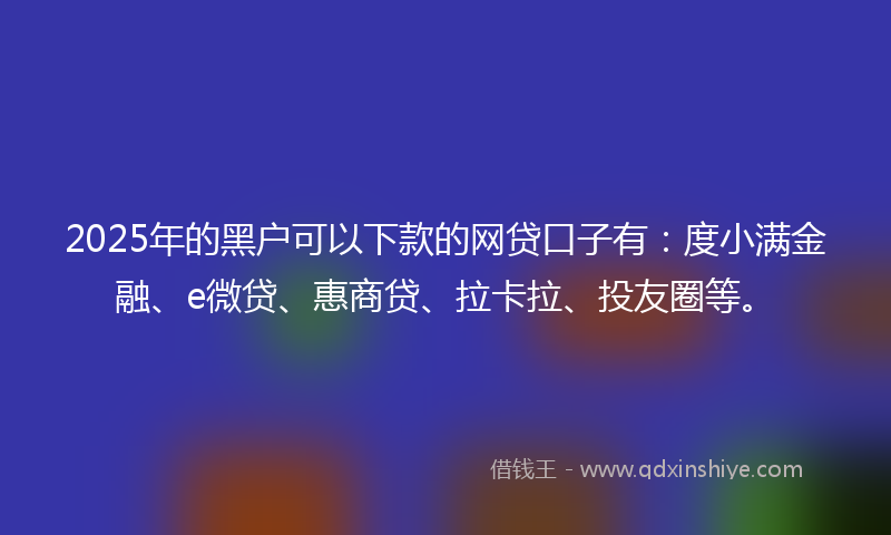 2025年的黑户可以下款的网贷口子有：度小满金融、e微贷、惠商贷、拉卡拉、投友圈等。