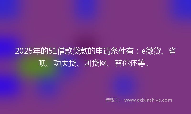2025年的51借款贷款的申请条件有：e微贷、省呗、功夫贷、团贷网、替你还等。