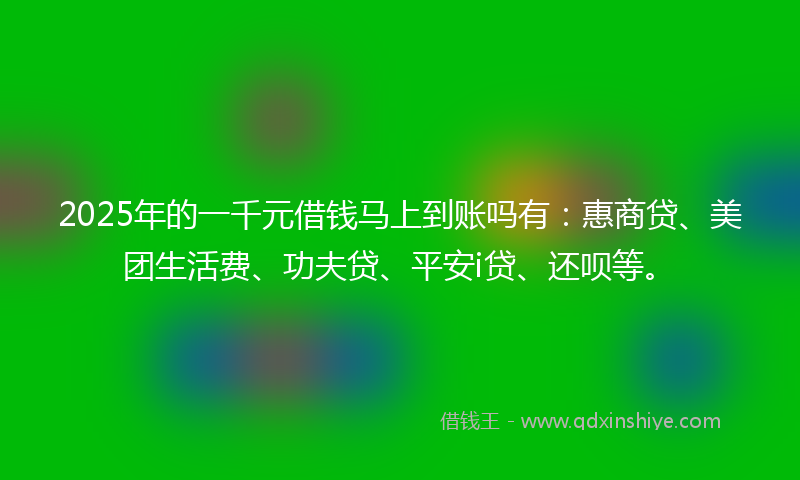 2025年的一千元借钱马上到账吗有：惠商贷、美团生活费、功夫贷、平安i贷、还呗等。